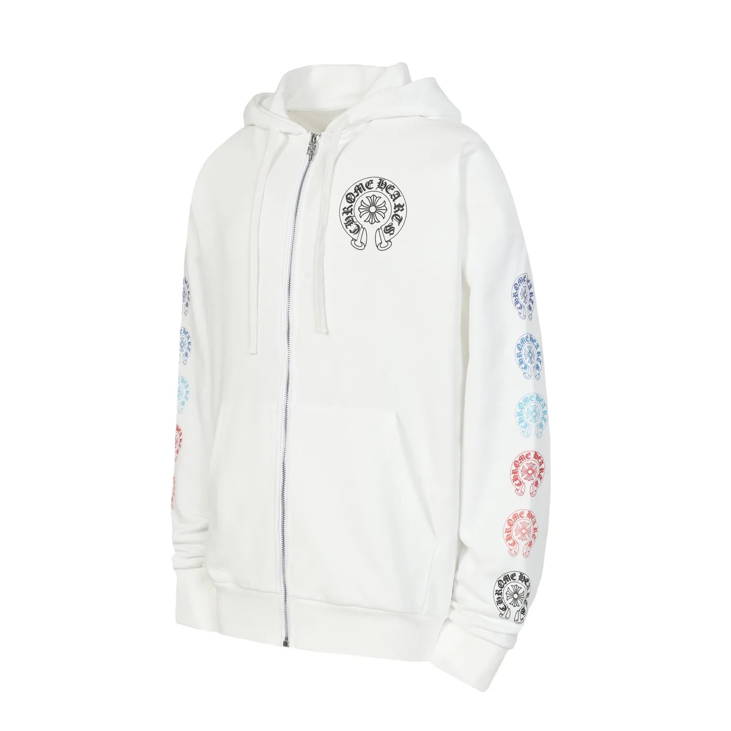 P250 Cross-border model, please do not place an order if you are pursuing quality - Chrome Hearts/Chrome Hearts colorful horseshoe Sanskrit printed zipper sweatshirt cardigan jacket - High weight, high density and high quality. The wool is soft, delicate and skin-friendly. It feels soft and silky. It has excellent warmth and skin-friendly properties. - Custom-woven and dyed, no color difference. No matter the fabric or workmanship details, it beats the ordinary version on the market. - Hardware and zipper accessories are all customized. Full of details. -Colour: black white -Size: S M L XL